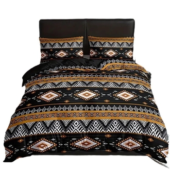 Bohemijos dryžių 3D HD spausdinimo antklodės užvalkalų rinkinys, 3 dalių, skaitmeninis spausdinimas, cheminiai pluoštai, šiuolaikinis minimalistinis stilius