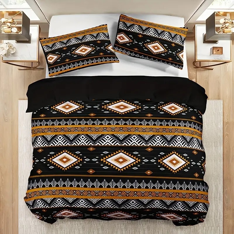 Bohemijos dryžių 3D HD spausdinimo antklodės užvalkalų rinkinys, 3 dalių, skaitmeninis spausdinimas, cheminiai pluoštai, šiuolaikinis minimalistinis stilius