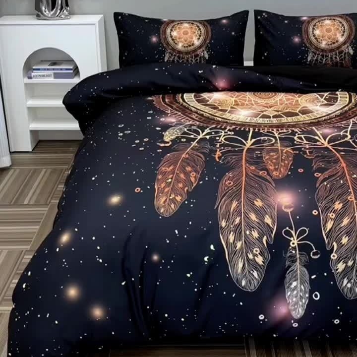 Dream Catcher dizaino antklodės užvalkalų komplektas, 3D HD skaitmeninė spauda, medžiaga chemijos pluoštas, šiuolaikinio minimalistinio stiliaus, 3 dalių komplektas
