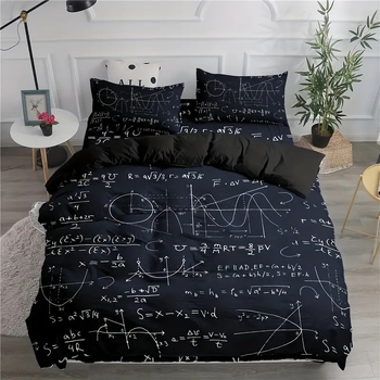 Lova užvalkų komplektas su skaitmenine matematinių formulių spauda, cheminis pluoštas, 90 GSM, princės stilius, trijų dalių patalynė