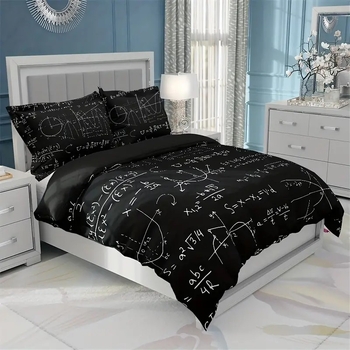 Lova užvalkų komplektas su skaitmenine matematinių formulių spauda, cheminis pluoštas, 90 GSM, princės stilius, trijų dalių patalynė