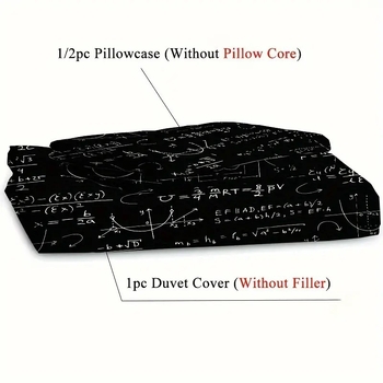 Lova užvalkų komplektas su skaitmenine matematinių formulių spauda, cheminis pluoštas, 90 GSM, princės stilius, trijų dalių patalynė
