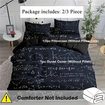 Lova užvalkų komplektas su skaitmenine matematinių formulių spauda, cheminis pluoštas, 90 GSM, princės stilius, trijų dalių patalynė