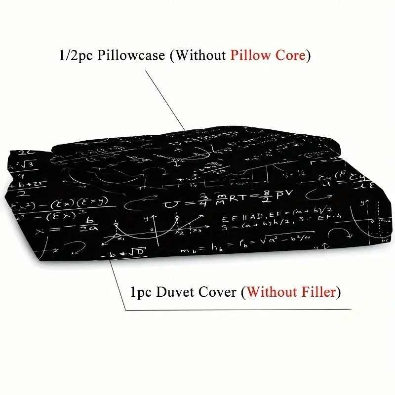 Lova užvalkų komplektas su skaitmenine matematinių formulių spauda, cheminis pluoštas, 90 GSM, princės stilius, trijų dalių patalynė
