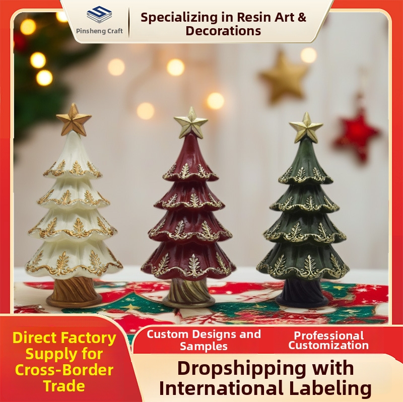 Resiinist jõulukuuse ornament, Põhjamaine stiil, Pinsheng Craft, pakendatud pappkasti