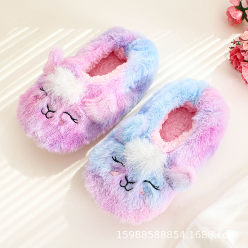 Vaikų šilti namų šlepečiai iš tinklo audinio su karikatūrų raštu, PVC padas, storinto dizaino, amžiaus grupė 7–12 metų