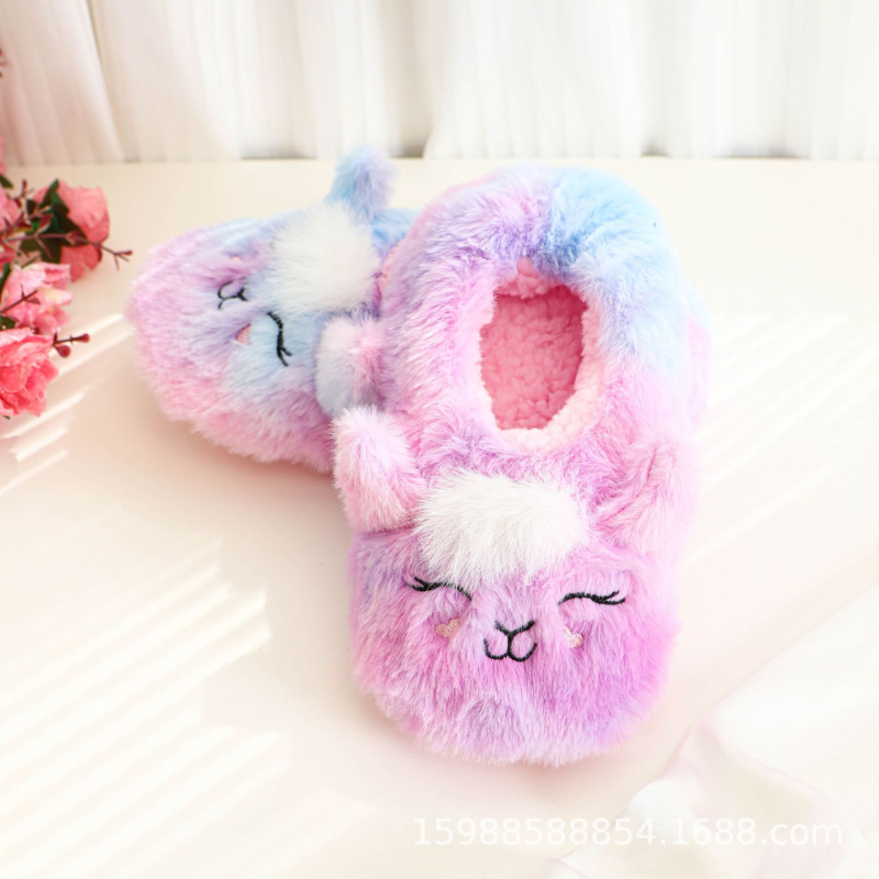 Vaikų šilti namų šlepečiai iš tinklo audinio su karikatūrų raštu, PVC padas, storinto dizaino, amžiaus grupė 7–12 metų