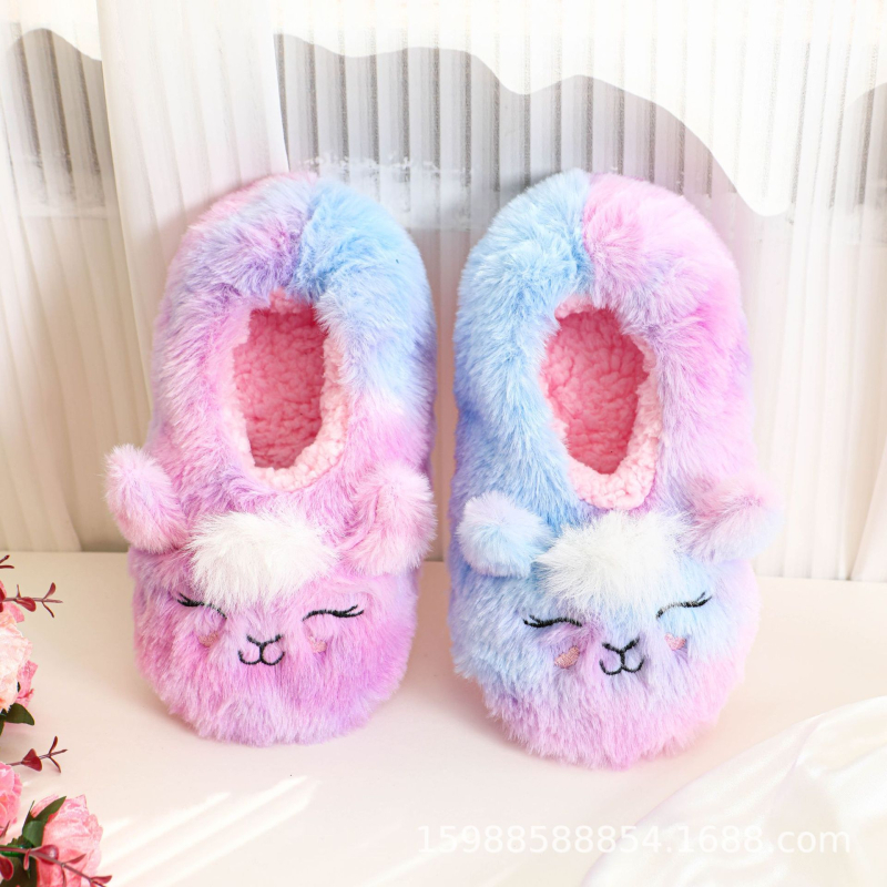 Vaikų šilti namų šlepečiai iš tinklo audinio su karikatūrų raštu, PVC padas, storinto dizaino, amžiaus grupė 7–12 metų