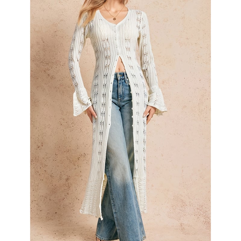 Moterų megztinis kardiganas su atvira priekyje, Batwing kirpimas, marškinėliams stiliaus apykaklė, rankovių ilgis 5/7, chenille audinys