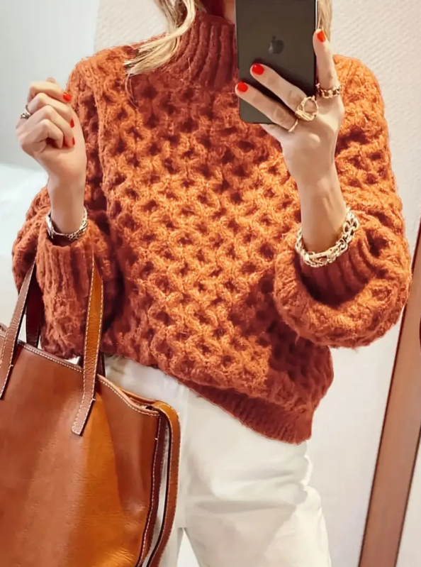 Pleteni pulover s visokim ovratnikom, širokog kroja, dugi rukavi, smjesa poliester-akril