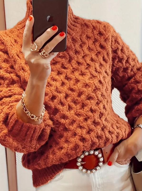 Pleteni pulover s visokim ovratnikom, širokog kroja, dugi rukavi, smjesa poliester-akril