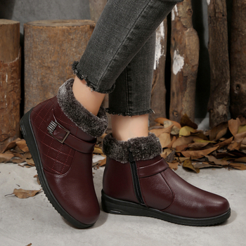 Ženske zimske slip-on cipele s fleece podstavom, zaobljeni vrh, PU gornji dio, gumeni potplat