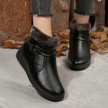 Ženske zimske slip-on cipele s fleece podstavom, zaobljeni vrh, PU gornji dio, gumeni potplat