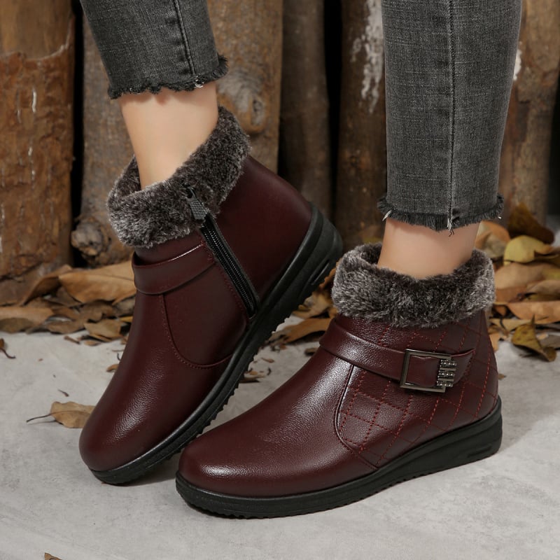 Ženske zimske slip-on cipele s fleece podstavom, zaobljeni vrh, PU gornji dio, gumeni potplat