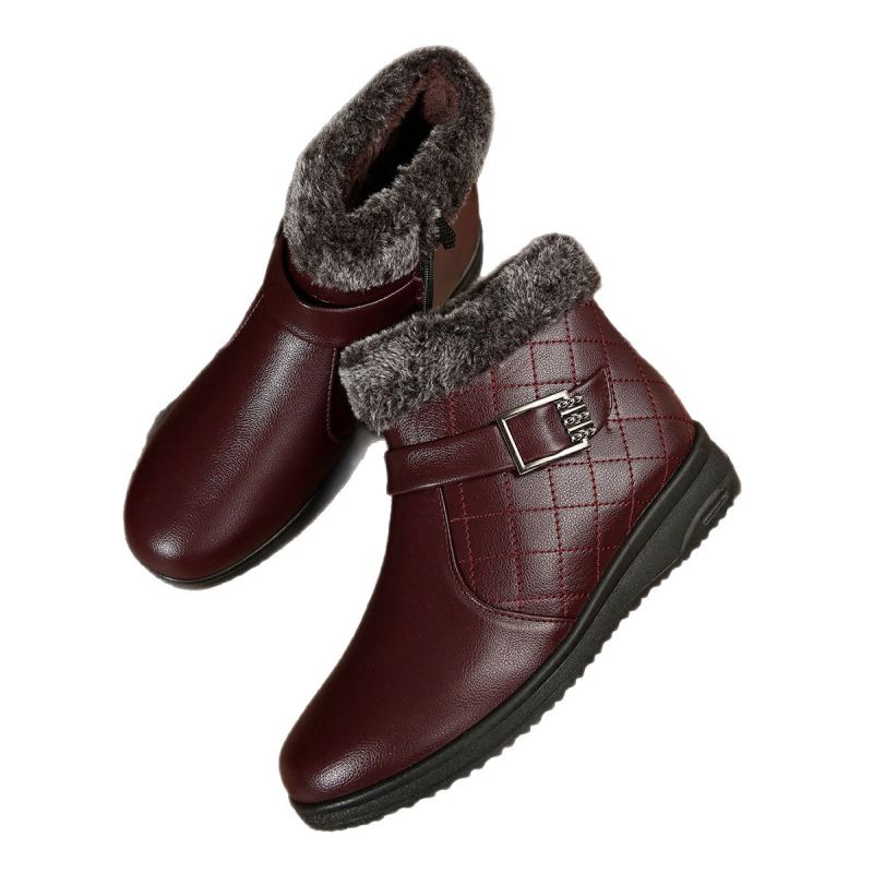 Ženske zimske slip-on cipele s fleece podstavom, zaobljeni vrh, PU gornji dio, gumeni potplat