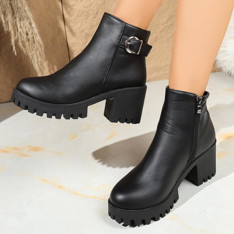 Martin Boots, kerek orr, 6–8 cm vastag sarok, oldalsó cipzár, PU felső