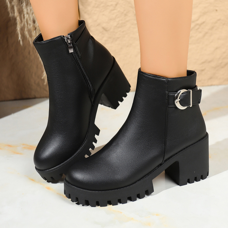 Martin Boots, kerek orr, 6–8 cm vastag sarok, oldalsó cipzár, PU felső