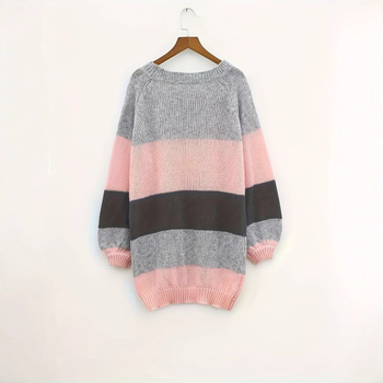 Damski pulover od viskoze, pleteni uzorak s dijelovima, okrugli izrez, dugi rukavi, labav kroj, proljeće 2025