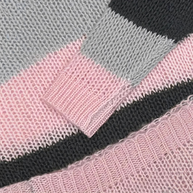 Damski pulover od viskoze, pleteni uzorak s dijelovima, okrugli izrez, dugi rukavi, labav kroj, proljeće 2025