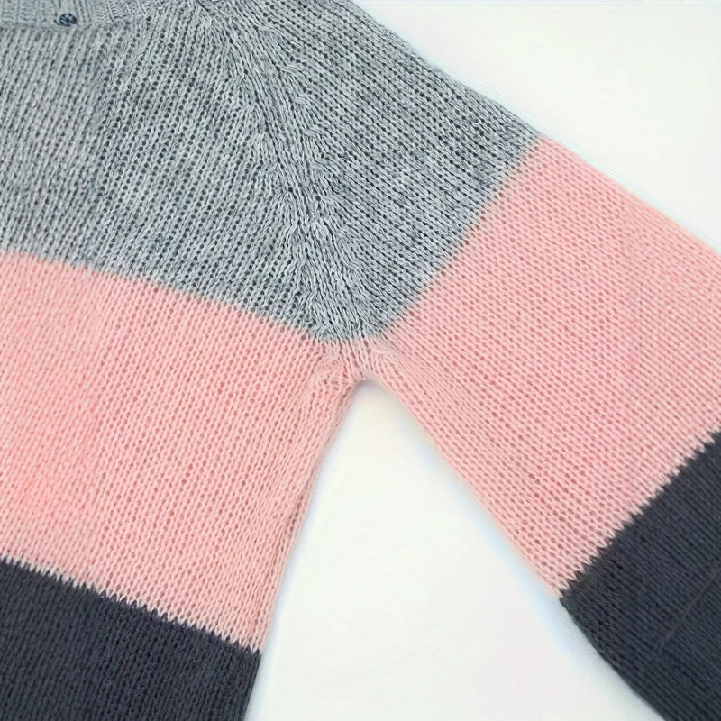 Damski pulover od viskoze, pleteni uzorak s dijelovima, okrugli izrez, dugi rukavi, labav kroj, proljeće 2025