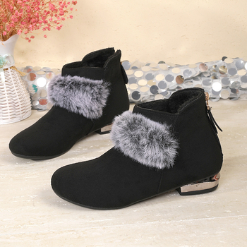 Ženske gležnjače od brušene kože s okruglim vrhom, srednje visoki pet 3-5 cm, stražnji zatvarač, PU podstava