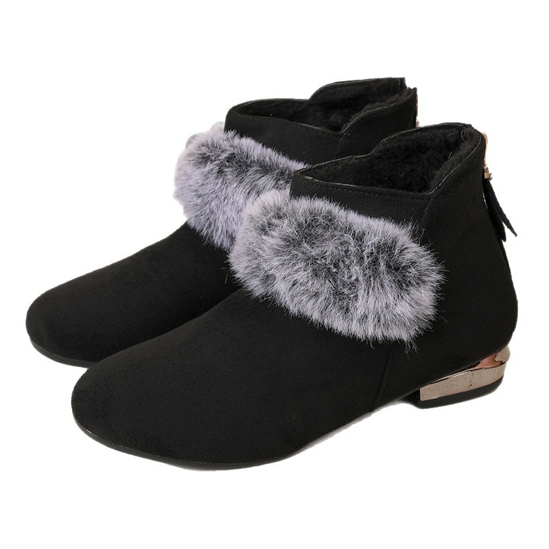 Ženske gležnjače od brušene kože s okruglim vrhom, srednje visoki pet 3-5 cm, stražnji zatvarač, PU podstava