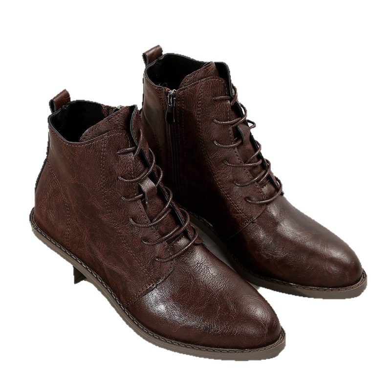 Ghete de gleznă pentru femei, fermoar lateral, stil retro, vârf ascuțit, toc gros mediu 3-5 cm