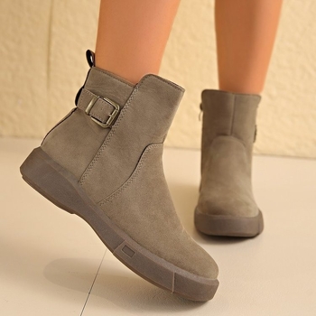 Женски ботуши Мартин със страничен цип, къс глезен, кръгла носка, гумена подметка, дебел ток