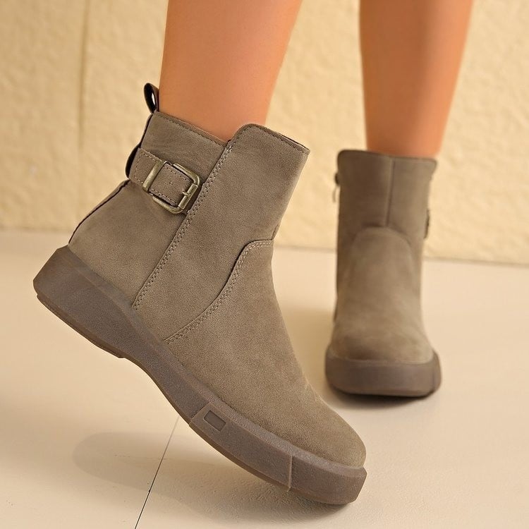 Женски ботуши Мартин със страничен цип, къс глезен, кръгла носка, гумена подметка, дебел ток