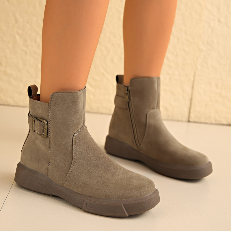 Женски ботуши Мартин със страничен цип, къс глезен, кръгла носка, гумена подметка, дебел ток