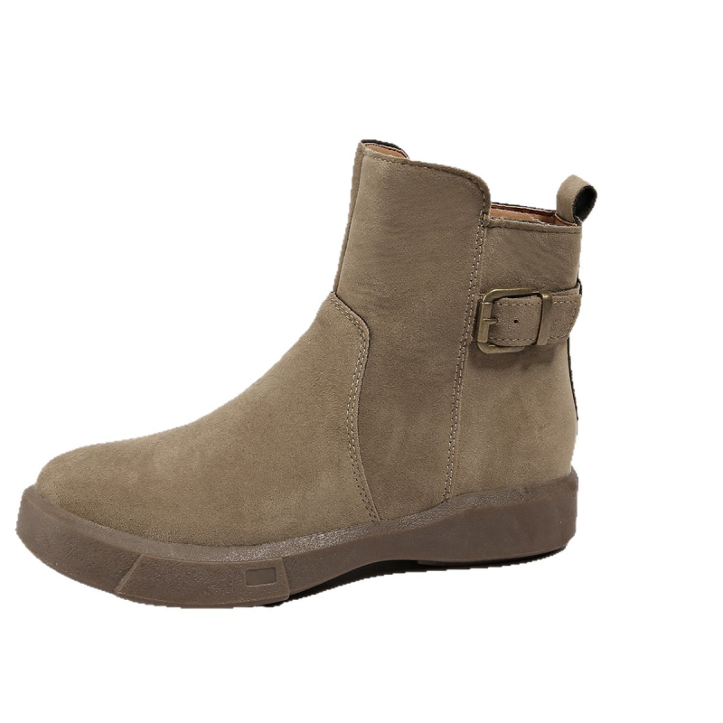 Женски ботуши Мартин със страничен цип, къс глезен, кръгла носка, гумена подметка, дебел ток