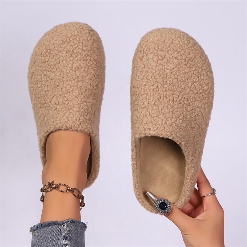 Naiste faux lambskin sussid suletud varbaga, paksu tallaga (Ülemine: PU; Tald: PVC; Vooder: puuvill; Slip-on; Taldpaksus: 3–5 cm)