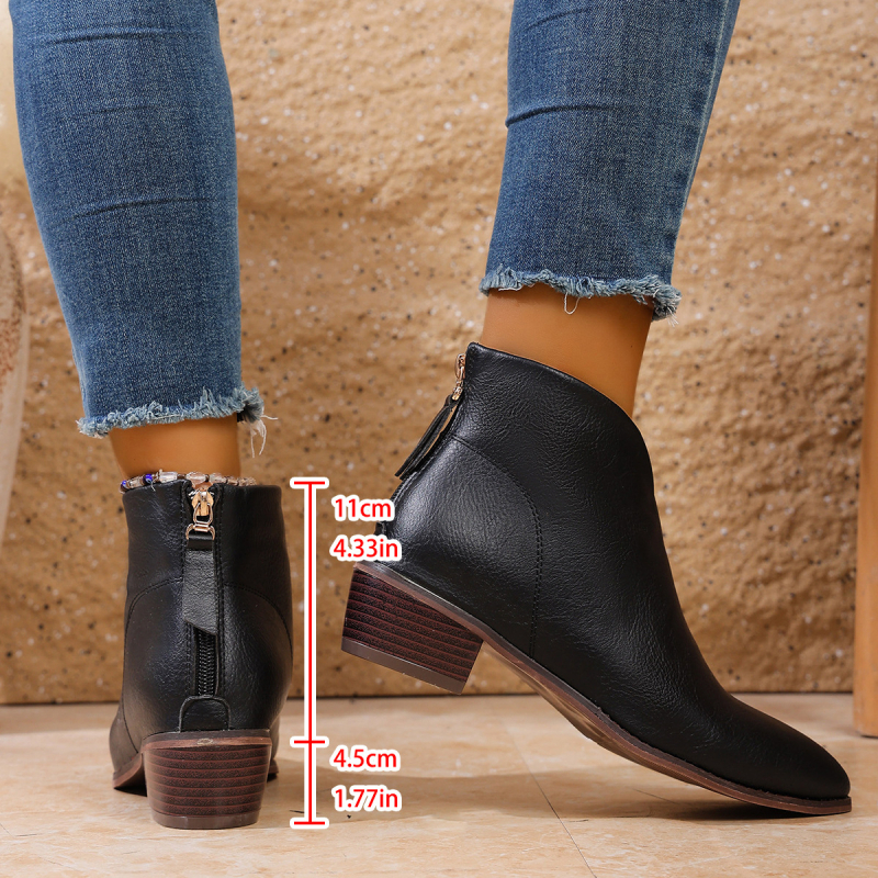 Cizme Chelsea, versiune coreeană, vârf ascuțit, toc mediu 3–5 cm, fermoar pe spate