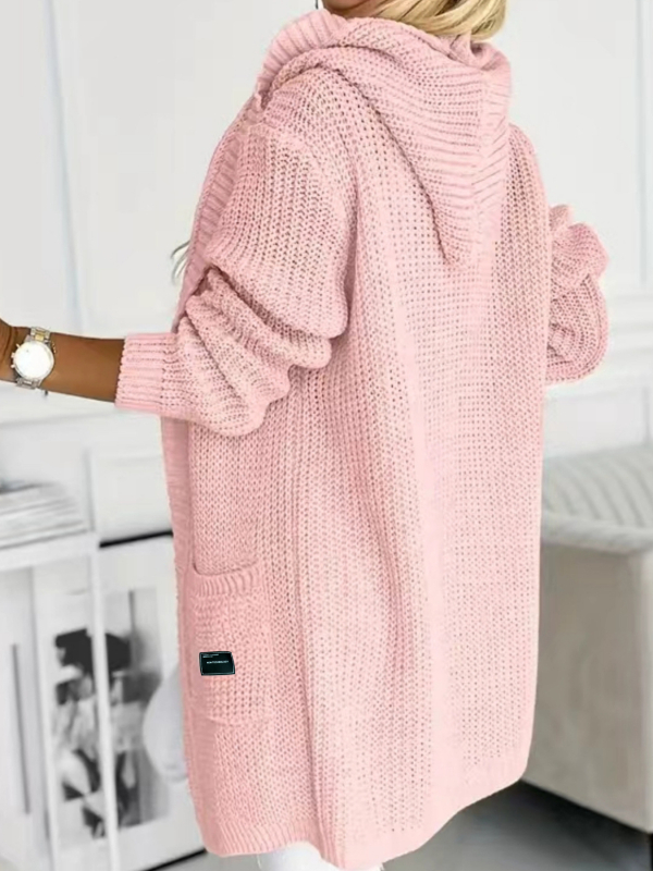 Női kötött kardigán nyitott elejű, hosszú ujjú, poliészter, közepes hosszúságú