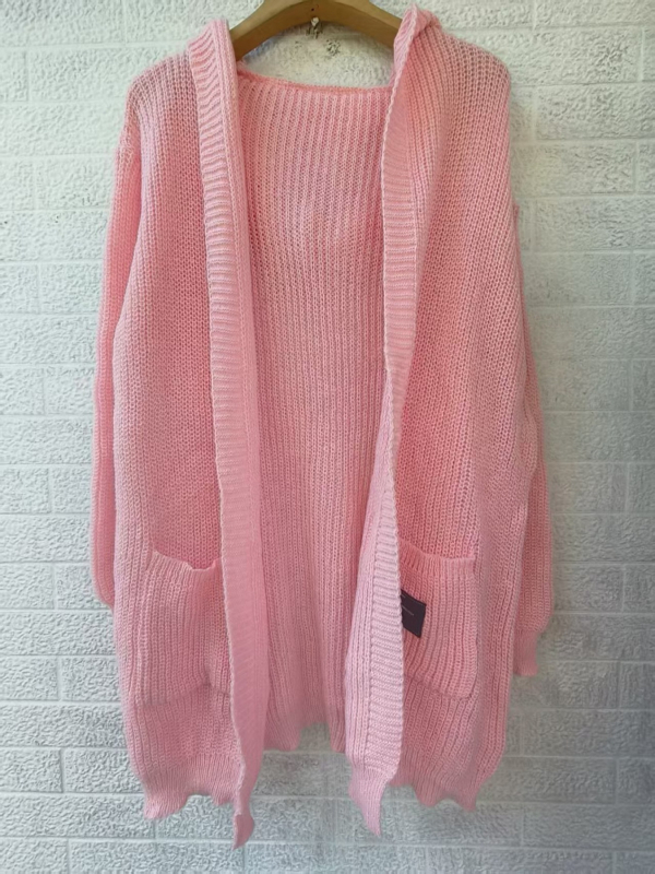 Női kötött kardigán nyitott elejű, hosszú ujjú, poliészter, közepes hosszúságú