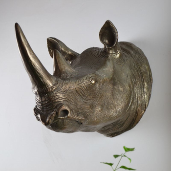 Orrszarvú fej falidísz, környezetbarát műanyagból, modern szobrászati dizájn, polírozott felület, irodai dekoráció
