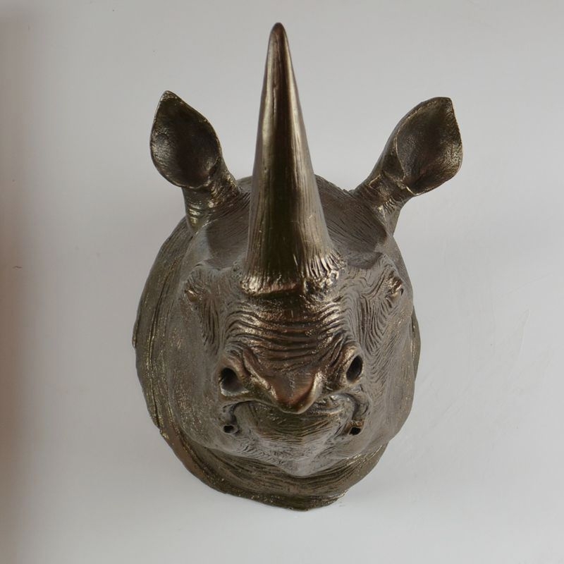 Orrszarvú fej falidísz, környezetbarát műanyagból, modern szobrászati dizájn, polírozott felület, irodai dekoráció