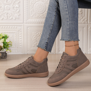 Pantofi sport dama din PU, model color block, căptușeală din piele, talpă din cauciuc, închidere cu șireturi în față