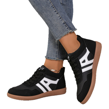 Pantofi sport dama din PU, model color block, căptușeală din piele, talpă din cauciuc, închidere cu șireturi în față