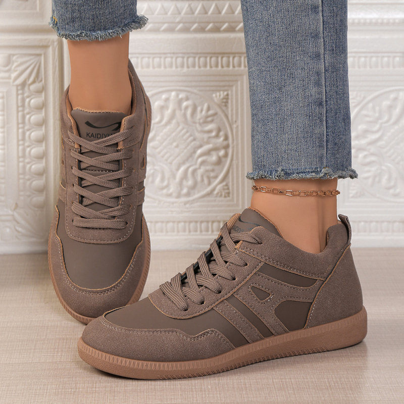 Pantofi sport dama din PU, model color block, căptușeală din piele, talpă din cauciuc, închidere cu șireturi în față