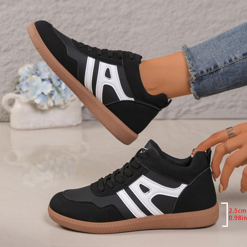 Pantofi sport dama din PU, model color block, căptușeală din piele, talpă din cauciuc, închidere cu șireturi în față