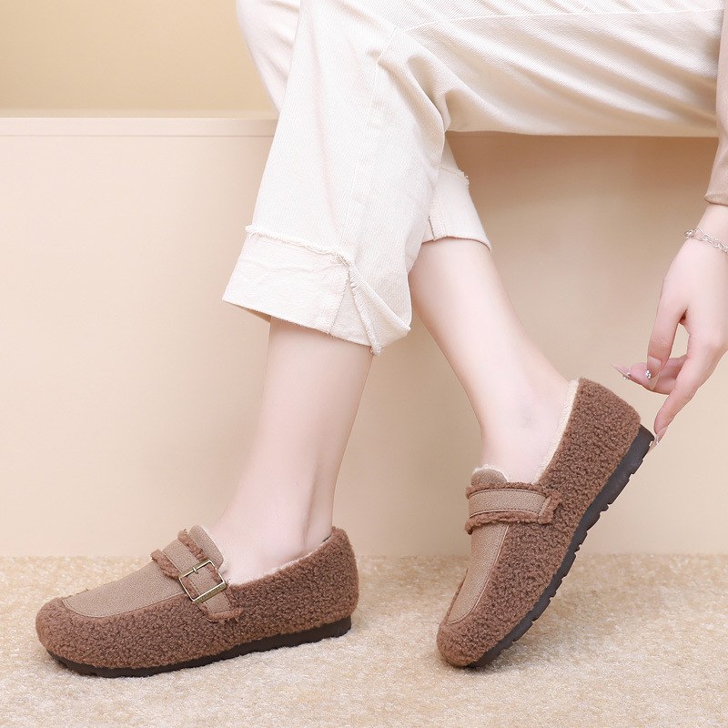 Damske loaferice od nubuka s vunenom podstavom, slip-on, niski potpetica 1–3 cm, okrugao zaobljeni vrh, potplat od kompozita