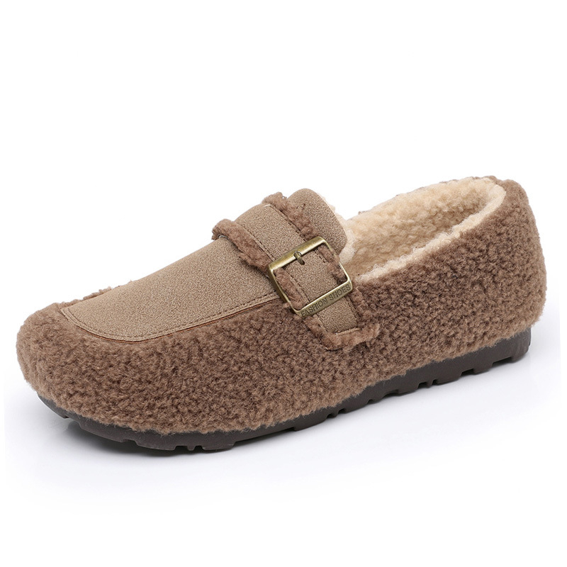 Damske loaferice od nubuka s vunenom podstavom, slip-on, niski potpetica 1–3 cm, okrugao zaobljeni vrh, potplat od kompozita