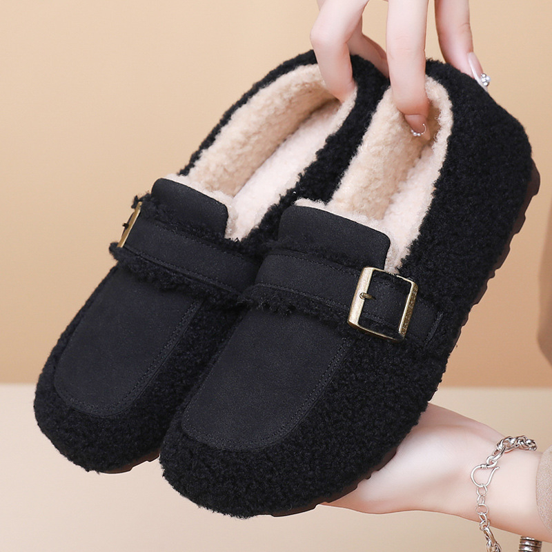 Damske loaferice od nubuka s vunenom podstavom, slip-on, niski potpetica 1–3 cm, okrugao zaobljeni vrh, potplat od kompozita