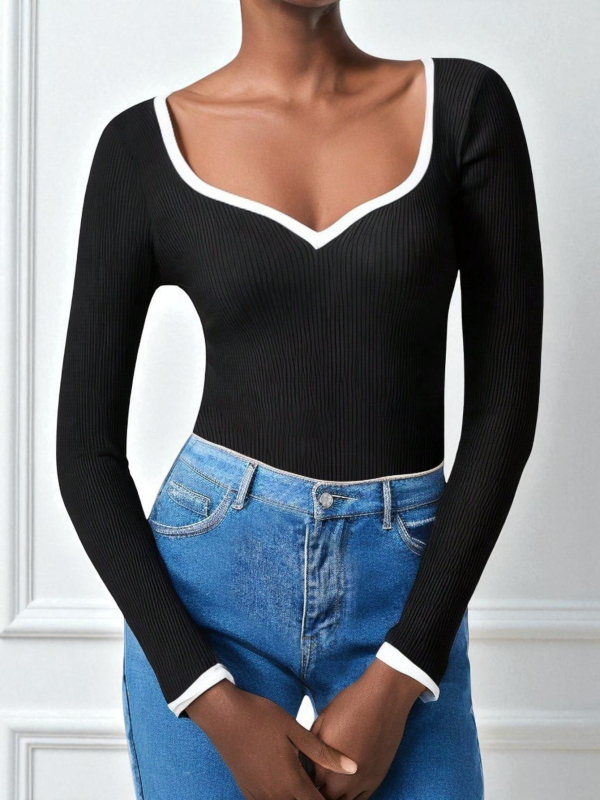 Slim-fit pleteni pulover s V-izrezom, dugi rukavi, jesen 2025, Core-Spun pređa