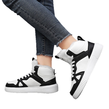 Női téli cipő PU bőr felsőrésszel, pamut bélés, gumitalp, mindennapi használatra, alacsony sarok 1–3 cm