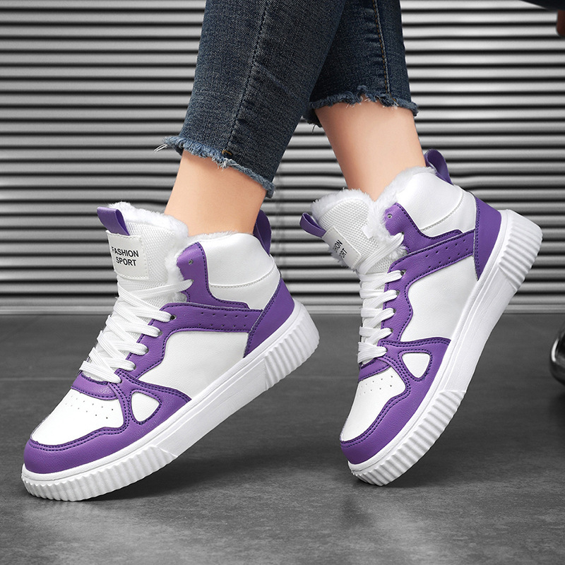 Női téli cipő PU bőr felsőrésszel, pamut bélés, gumitalp, mindennapi használatra, alacsony sarok 1–3 cm