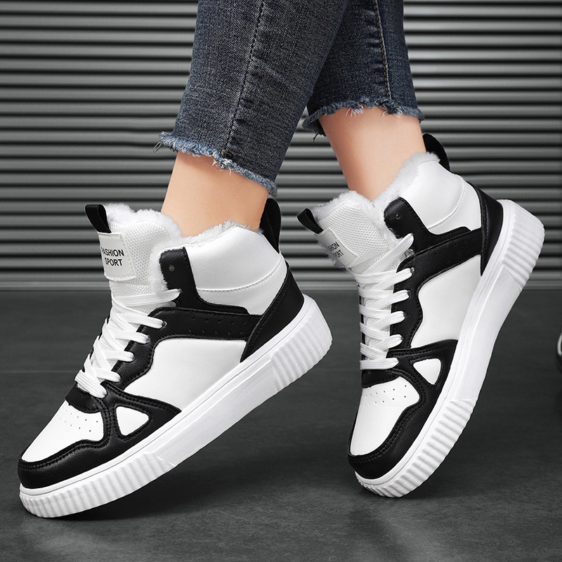 Női téli cipő PU bőr felsőrésszel, pamut bélés, gumitalp, mindennapi használatra, alacsony sarok 1–3 cm