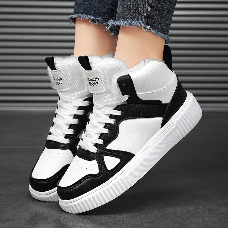 Női téli cipő PU bőr felsőrésszel, pamut bélés, gumitalp, mindennapi használatra, alacsony sarok 1–3 cm