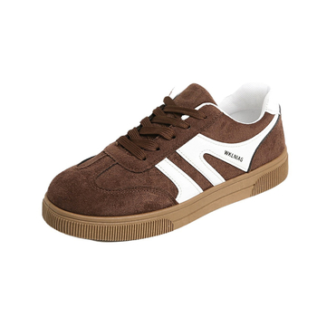 Treniruotinių batų: velūro viršus, apvali nosis, kaučuko padas, raišteliai, tekstilinis vidpadis